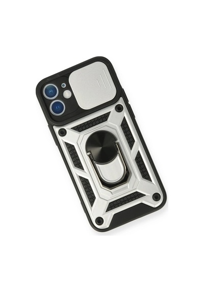 Mey İthalat Apple Uyumlu iPhone 12 Mini Kılıf Pars Lens Yüzüklü Silikon - Gümüş