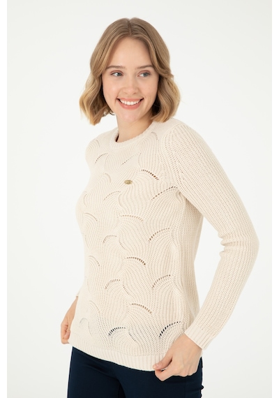 U.S. Polo Assn. Kadın Krem Melanj Bisiklet Yaka Kazak 50293054-VR159