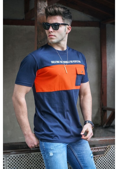 Madmext Baskılı Lacivert T-shirt 5356 Lacivert