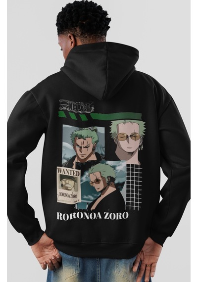 Sevbano Roronoa Zoro One Piece Anime Sırt Baskılı Unisex Oversize Penye H Siyah