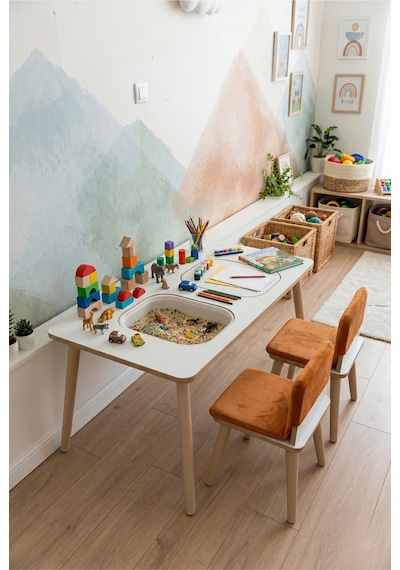 Montessori Çocuk Masası-oyun Masası-aktivite Masası-çalışma Masası-etkinlik Masası 2 Sandalye Turuncu Montessori Çocuk Masası-oyun Masası-aktivite Masası-çalışma Masası-etkinlik Masası 2 Sandalye Turuncu