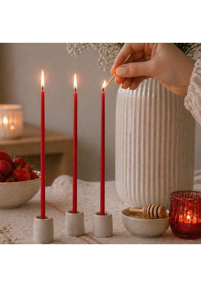 Petekoğlu Balmumu Mum Dilek Mumu Doğal Petek İnce Uzun Parti Nişan Düğün Ritüel Doğum Günü Mum 15 Adet Beeswax Candle Kırmızı