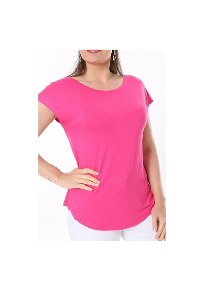 Şans Kadın Büyük Beden Neon Pembe Bisiklet Yakalı Düşük Kollu Bluz 65n37706-neon Pembe Neon Pembe