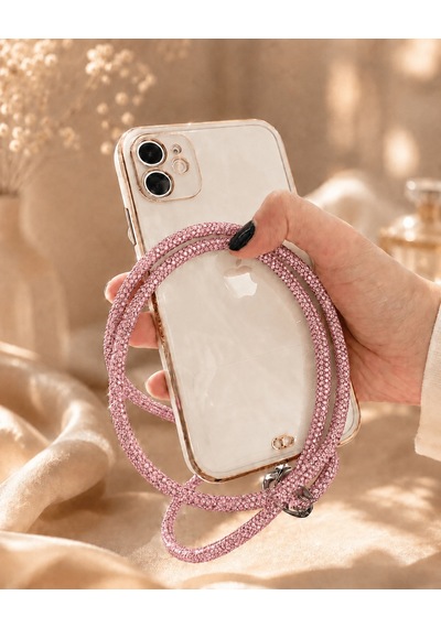 Pembe Taşlı Telefon Boyun Askısı Kristal Taşlı Şık Boyun Askısı