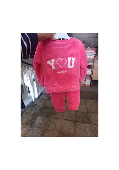 Üç Gül Ticaret Kız Çocuk Kelebek Baskılı Şardonlu Eşofman Takımı Fuşya Pembe Pembe