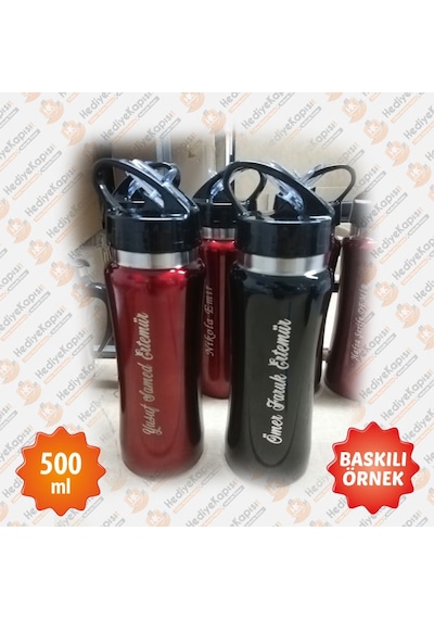 500 ML İsme Özel Emzikli Matara Lazer Baskılı Gümüş