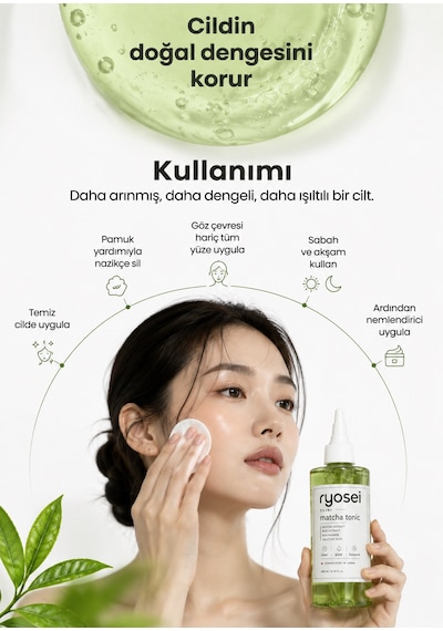 Ryosei Matcha Yüz Toniği 200 Ml Matcha & Pirinç Özlü Niacinamide + Salisilik Asit Japon Formüllü