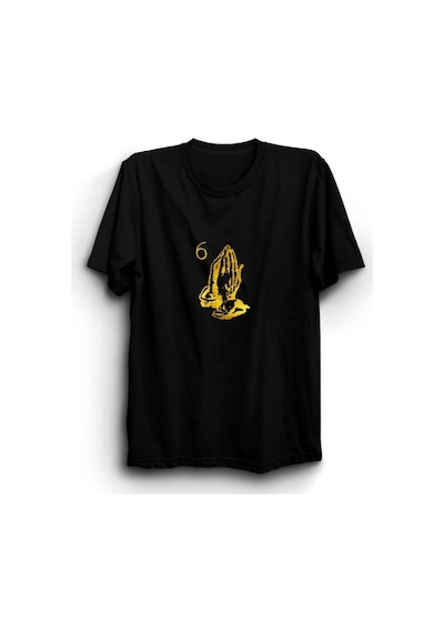 Drake Hands Baskılı Unisex %100 Pamuk Siyah T-shirt SIYAH