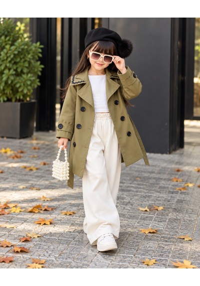 Kokoş Bebe Kız Çocuk Trençkot Kaşe Bere 2 Li Takım - 3/12 Yaş - 31944 Yeşil