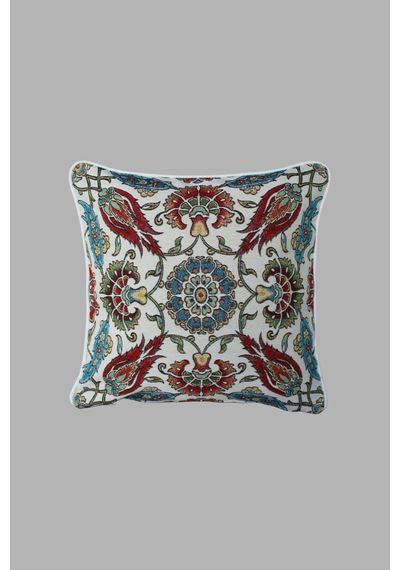 Kırlent Kılıfı Goblen Dokuma Kumaş - 45x45cm Çift Taraflı Biyeli Dekoratif Kırlent Kılıfı - Vs-1064 Çok Renkli