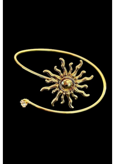 Zesun Gold Güneş Figürlü Altın Renkli Kol Takısı Üst Kol Bileziği Bohem Kol Bilekliği Altın Pazu Takısı Vücut Aksesuarı Koyu Kahverengi