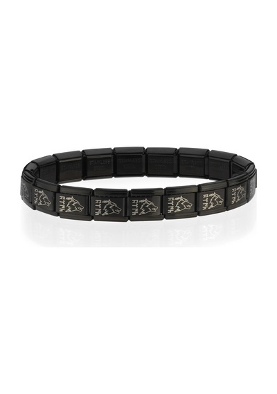 Kurt Kafası Göktürkçe Türk Yazılı İtalyan Charm Unisex Çelik Bileklik Scb57 Siyah