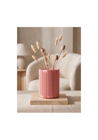 Modern Kemer Detaylı Pastel Pembe Dekoratif Vazo & Kalemlik