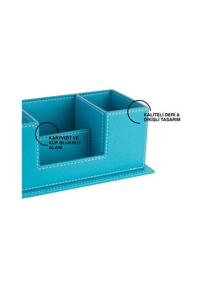 Masaüstü Deri Organizer Kalemlik 4 Gözlü Desktop Organizer Rainbow Vegan 10x12x25 Cm. Turkuaz Turkuaz