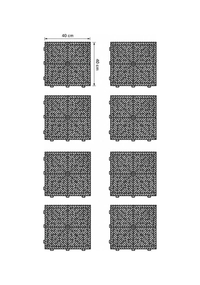 Porsima 0775 Antrasit Geçmeli Plastik Yer Karosu 8'li Set Kaymaz Izgaralı Balkon, Banyo & Teras Zemin Karo 40x40 Cm