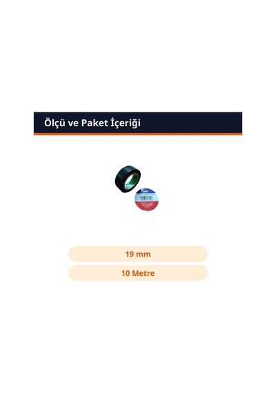 Trobus Elektrik İzole Bant Pvc Kablo Bandı 19 Mm X 10 Metre Siyah