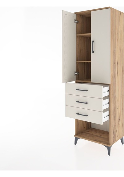 Hyperion Dolap 3 Raflı 3 Çekmeceli 2 Kapaklı 60x44x195 Çam-ay... Çam