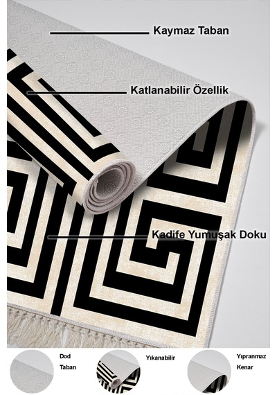 Dekoreko Kaymaz Taban Djt 2 Li Banyo Paspas Takımı Trend Saçaklı Modern 658m Siyah