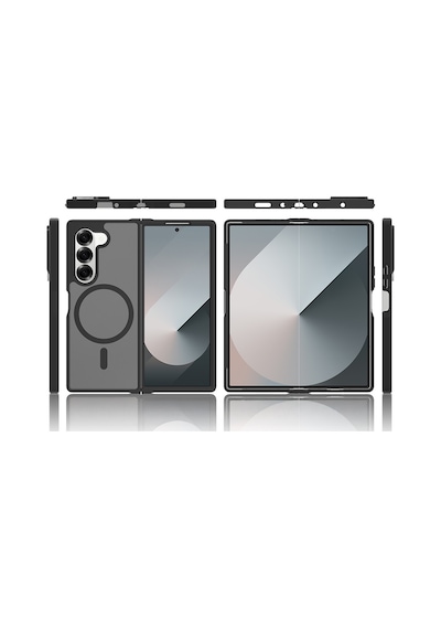 Maks Technology Galaxy Uyumlu Z Fold 6 Kılıf M-safe Şarj Özellikli Kamera Korumalı Mkst Lunex Kapak - Siyah