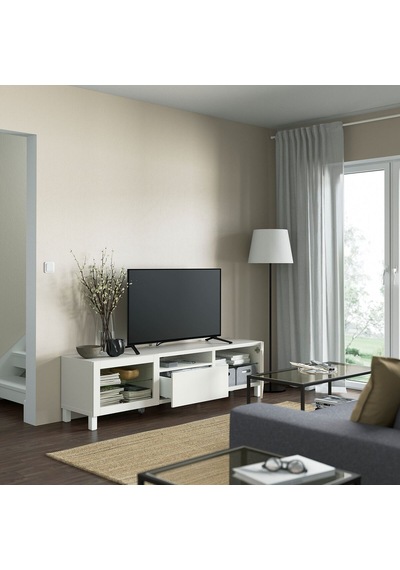 Tv Sehpası, Beyaz-şeffaf Cam, 180x42x48 Cm, Lappvıken/sındvık, Çıt Çıt Raylı Beyaz Tv Sehpası, Beyaz-şeffaf Cam, 180x42x48 Cm, Lappvıken/sındvık, Çıt Çıt Raylı Beyaz