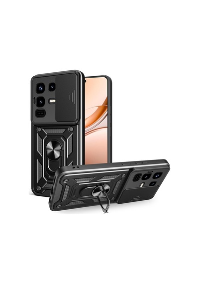 Teleplus İnfinix Note 50 Pro Plus Kılıf Magnetik Standlı Kamera Korumalı Slide Sürgülü Cover Kapak Siyah