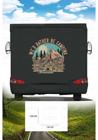 Karavan Kamp Baskı Sticker - Kamp Ateşi Sticker - Iskelet Sticker - 120x108 Cm