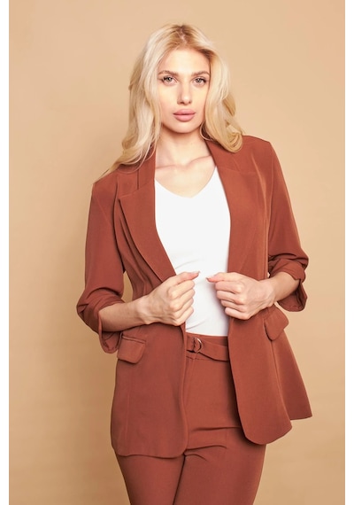 Yakalı Tek Düğmeli Kapri Kollu Kolu Yırtmaçlı Hafif Likralı Kumaş Blazer Ofis Ceket-koyu Taba K.taba Yakalı Tek Düğmeli Kapri Kollu Kolu Yırtmaçlı Hafif Likralı Kumaş Blazer Ofis Ceket-koyu Taba K.taba