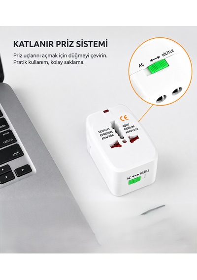 4 Adet Akım Korumalı Universal Seyahat Adaptörü Priz Çevirici 110-250v Geniş Voltaj Desteği Diğer