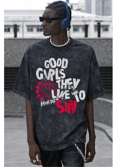 Sevbano Blink-182 Rock Metal Müzik Grubu Baskılı Unisex Oversize Vintage Siyah