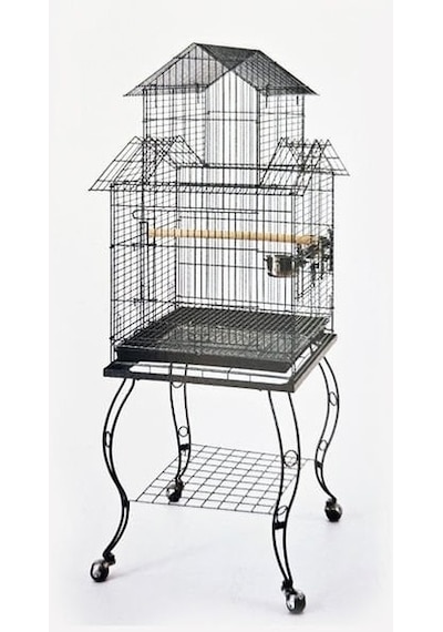 Qh Pet Cage Sehpalı Papağan Kafesi Siyah 51 x 51 x 139 CM