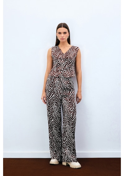 Sateen Zebra Desen Kısa Yelek - Kahve-135500 Kahve