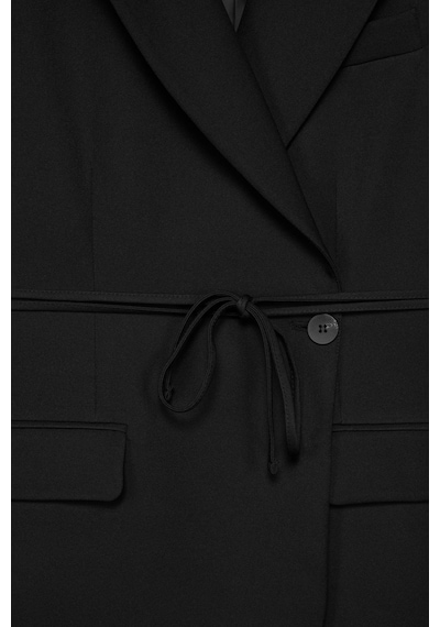 Kadın Siyah Bağcıklı Dokuma Blazer Siyah