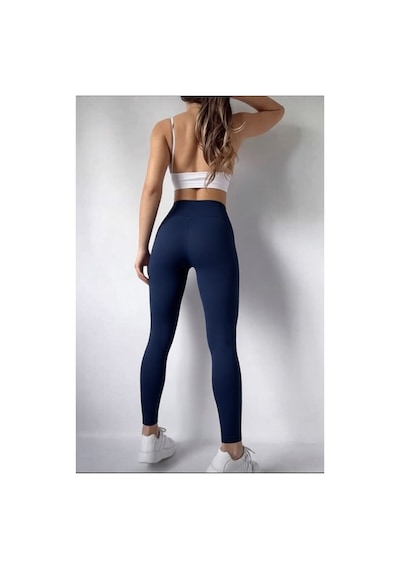 Mercan Kids & Butik Kadın Yüksek Bel Toparlayıcı Tayt Dikişsiz İç Göstermez Spor Taytı Lacivert