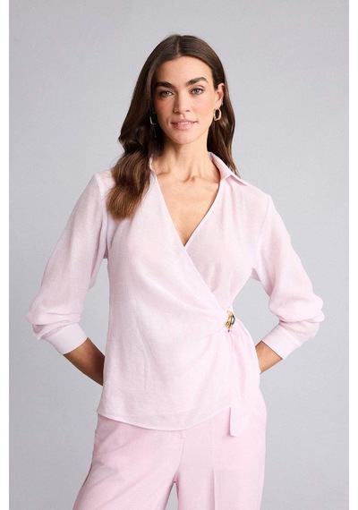 Defacto Regular Fıt Wrap Yaka Dokulu Uzun Kollu Bluz H0776ax26sppn343 Pembe-pn343