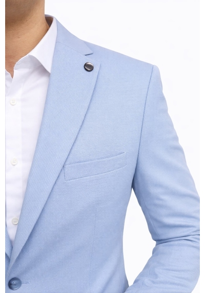 Plus Scorpion Ck 142 Slim Fit Mikro Desenli Erkek Ceket Yazlık Pike Kumaş Çift Yırtmaç Blazer Mavi