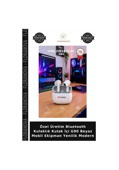 Özel Üretim Bluetooth Kulaklık Kulak İçi G90 Beyaz Mobil Ekipman Yenilik Modern