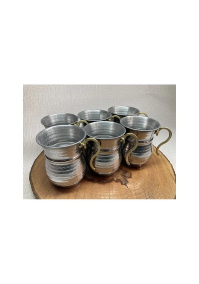 430 Paslanmaz Çelik Dövme Ayran Bardağı 6'lı Set -metal Otantik Bardak - Çelik Maşrafa Metalik