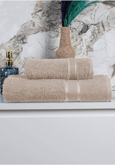 %100 Pamuk 2 Parça Kadın/erkek Banyo Duş Hamam Havlu Seti 90x150 Cm Bej