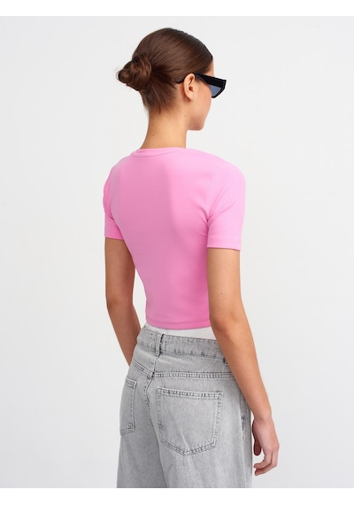 Dilvin Crop T-shirt 101a30124 Pembe