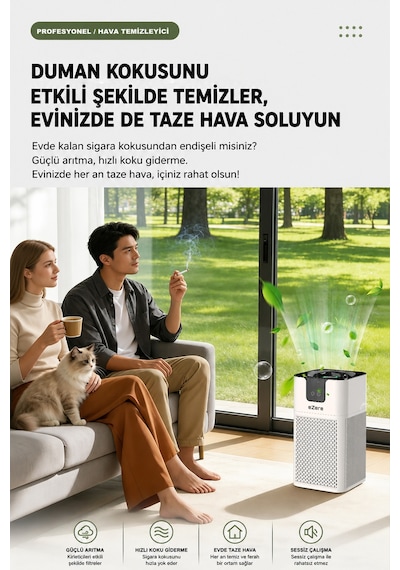 Ezere Pureair Akıllı Hava Temizleyici Hepa Filtreli Negatif İyon Hava Arıtıcı Beyaz