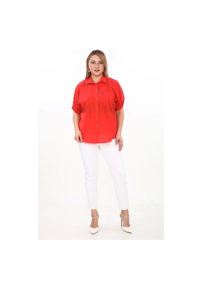 Lady Majestic %100 Cotton Yazlık Organik Büyük Beden Kadın Gömlek Mercan