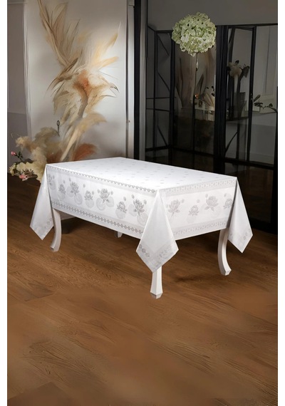 Nilüfer Lüx Jakar Kumaş Gri Masa Örtüsü Dikdörtgen 160x320 Cm - 1090 Çok Renkli