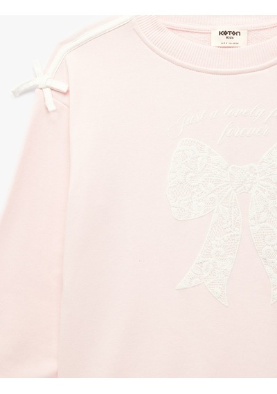 Koton Fiyonk Detaylı Uzun Kollu Bisiklet Yaka Sweatshirt Pembe 7wkg10287ak Gül