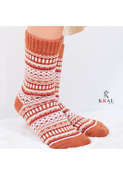 Kral Socks Özel Üretim 3 Çift Kalın Kışlık %100 Yün Çizgili - Motif Desenl Asorti