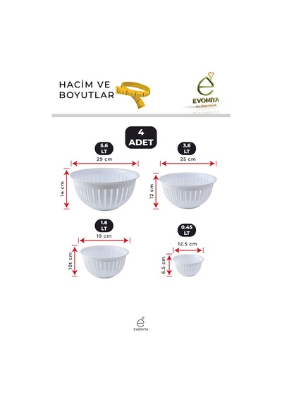 4'lü Kase Seti Çok Amaçlı Mutfak Kasesi Plastik Renkli Karıştırma Saklama Kase Seti Şeffaf