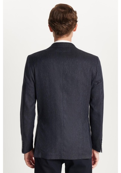 Tudors Erkek Slim Fit Mono Yaka Çift Yırtmaçlı Casual Lacivert Tek Ceket-33912 Lacivert