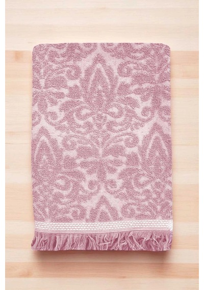 2 Parça Jakarlı Banyo Havlu Takımı %100 Pamuklu 90x150 Cm Arden Pembe Çok Renkli
