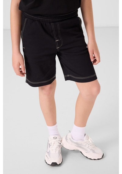 Siyah Pamuklu Oversize Fit Dokuma Hafif Esnek Chino Erkek Çocuk Şort Takım - 11279 Siyah