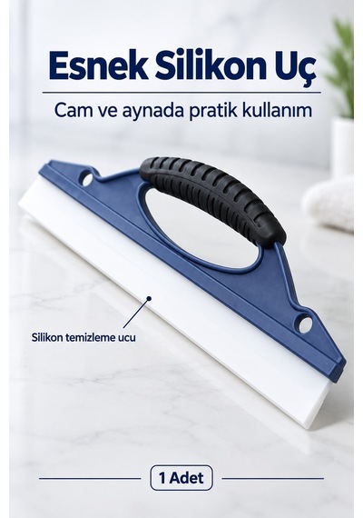 Cam Çekçeği Duşakabin Ayna Araç Camı Sıyırıcı Fayans Temizleme Aparatı Lacivert