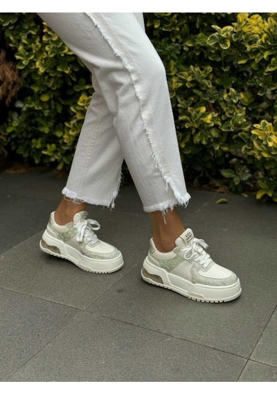 Guja 24k319-3 Kalın Taban Taşlı Kadın Sneakers Spor Ayakkabı Beyaz